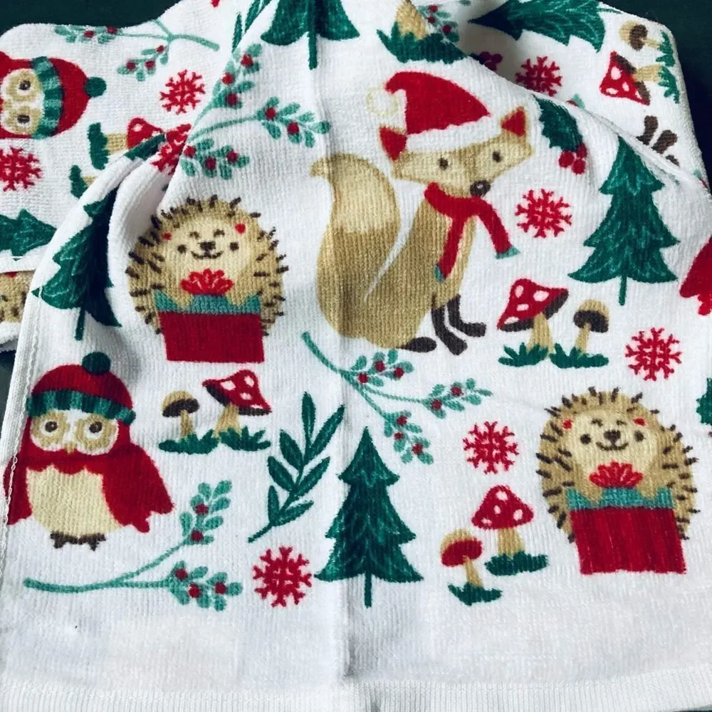Christmas Woodlands Critters Kitchen Dish Towels Set